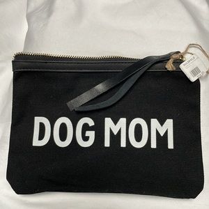 DOG MOM 9” wideX 6.5” highX 1.5 thick 2 Black Leather pulley Gold sturdy zipper